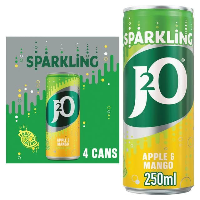 J2O 4 x 250ml Sparkling Apple & Mango Soft Drink Cans - gallery image 1