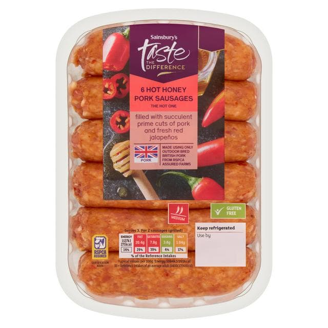 Sainsbury's 6 x British Hot Honey Pork Sausages 400g - gallery image 1