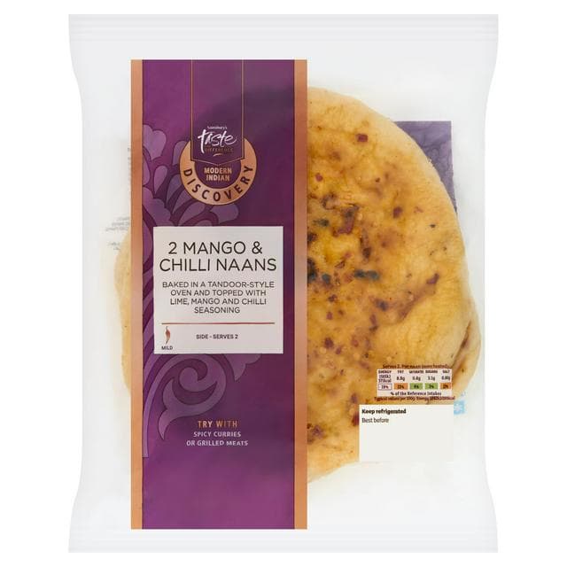 Sainsbury's Discovery 2 x Mango & Chilli Naans, Taste the Difference 260g - gallery image 1