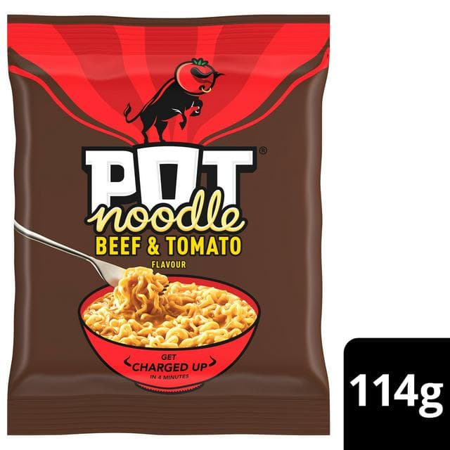 Pot Noodle 114g Beef & Tomato Instant Block Noodles - gallery image 1