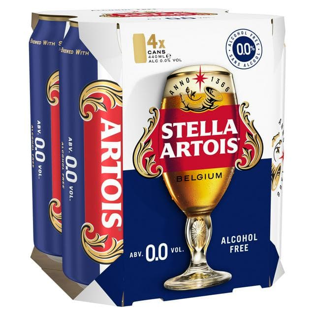 Stella Artois 4 x 440ml 0.0% Alcohol Free Premium Lager Beer Cans - gallery image 1
