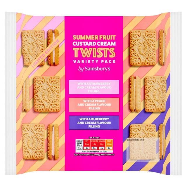 Sainsbury's 450g Summer Fruit Custard Cream Variety Pack Twists, Limited Edition - gallery image 1