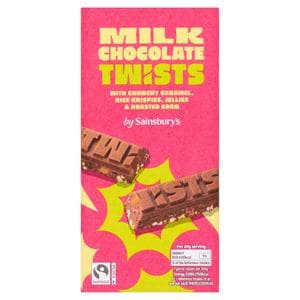 Sainsbury's 140g Milk Chocolate Twists Caramel, Rice Krispies, Jellies & Roasted Corn Chocolate Bar