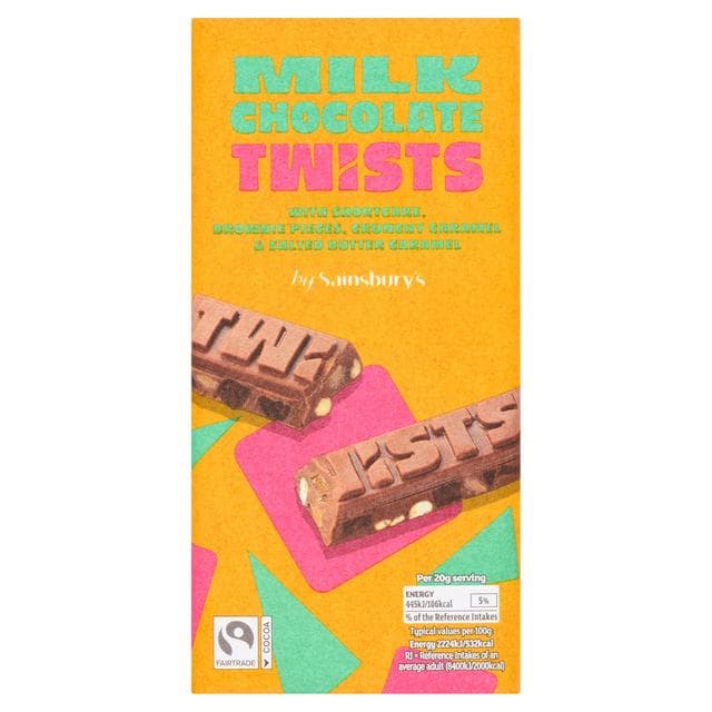 Sainsbury's 140g Milk Chocolate Twists Shortcake, Brownie, Crunchy Caramel & Salted Caramel - gallery image 1