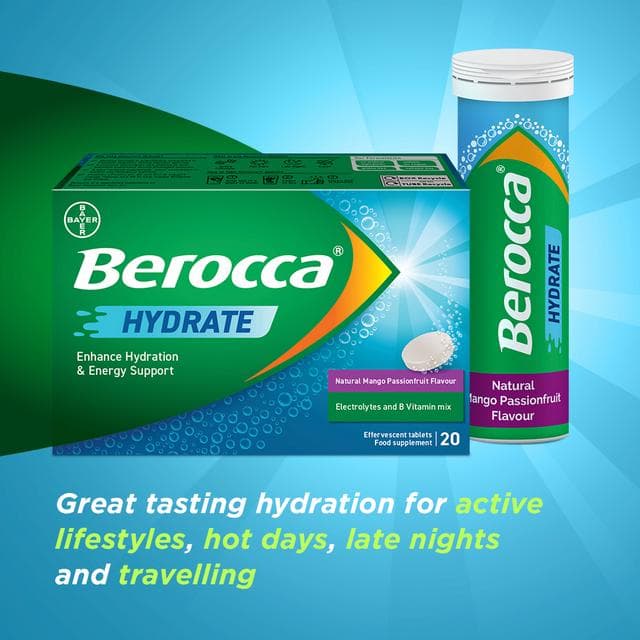 Berocca 20 x Hydrate Natural Mango Passionfruit Flavour Effervescent Tablet - gallery image 3
