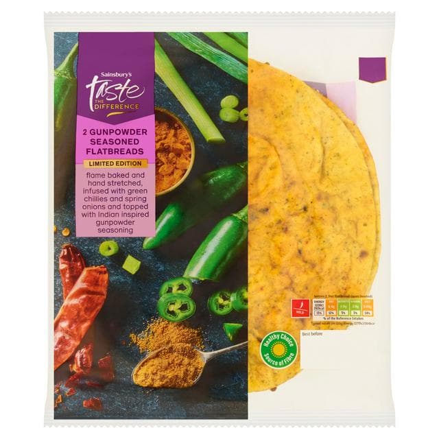 Sainsbury's 2 x Gunpowder Flatbreads, Taste the Difference 100g - gallery image 1