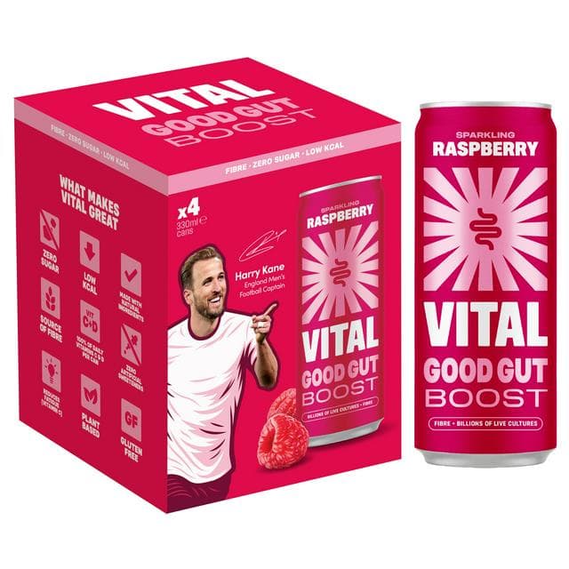 Vital Gut Healthy Sparkling Raspberry 4 x 330ml - gallery image 1