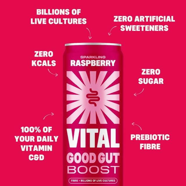 Vital Gut Healthy Sparkling Raspberry 4 x 330ml - gallery image 3