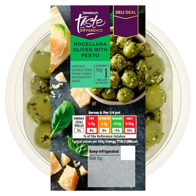 Sainsbury's 140g Nocellara Olives with Pesto, Taste the Difference - gallery image 1