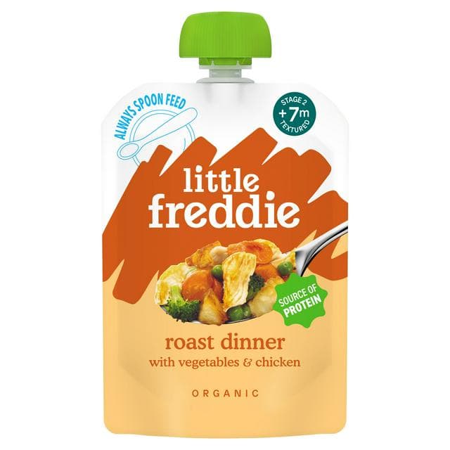 Little Freddie 130g Stage 2 7+ Months Roast Chicken with Vegetables Organic Textured Meal Pouch - gallery image 1