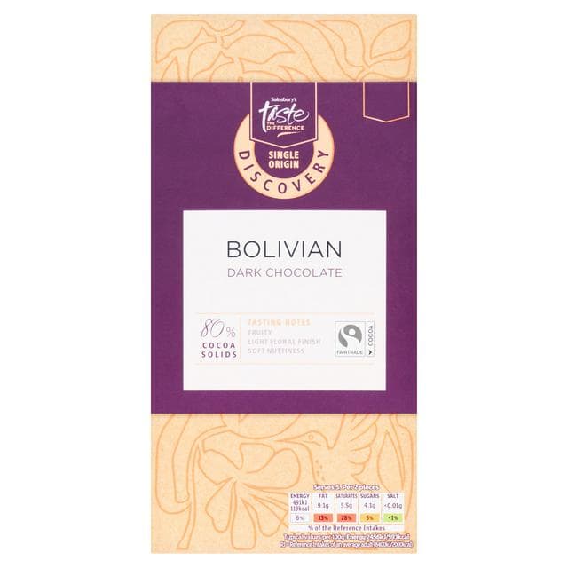 Sainsbury's Discovery 100g Bolivian Dark Chocolate Bar, Taste The Difference - gallery image 1