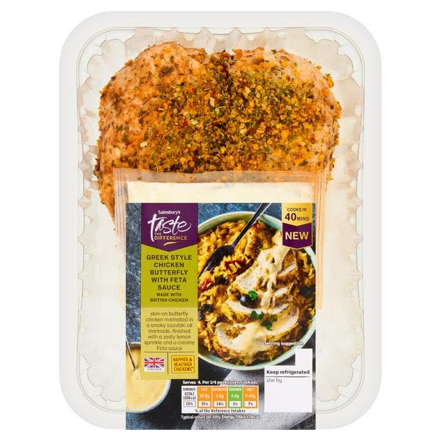 Sainsbury's Just Cook 550g Greek style Butterfly Chicken breast with Feta, Taste the Difference - gallery image 1
