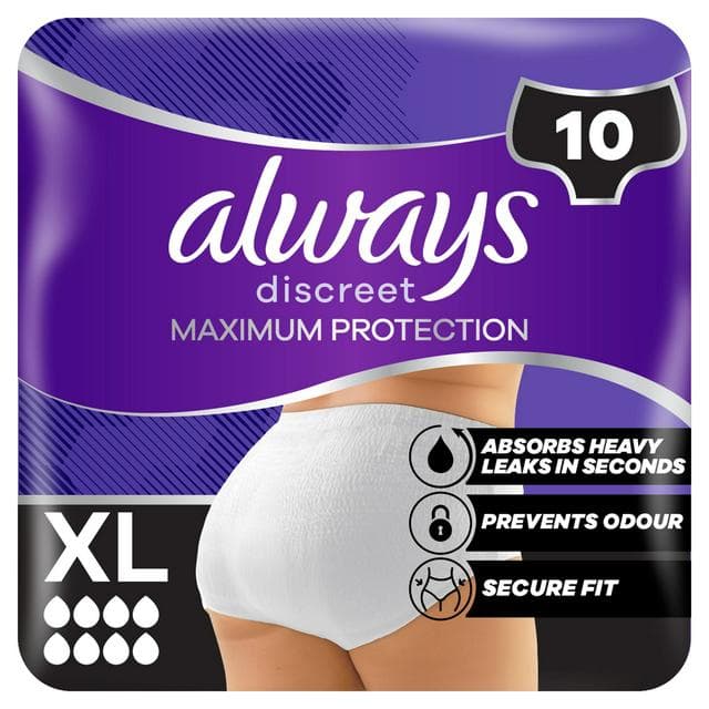 Always Discreet 10 x Size XL Maximum Protection 8 Drops Incontinence Pant - gallery image 1
