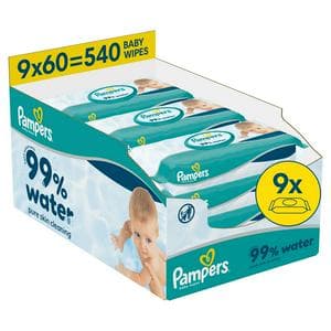 Pampers 99% Water 540 Plastic Free Baby Wet Wipes