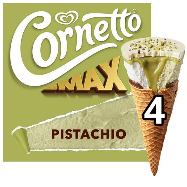 Cornetto Max 4 x 90ml Pistachio Ice Cream Cones - gallery image 1