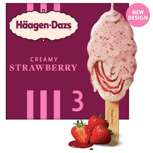 Haagen-Dazs  3 x Creamy Strawberry Ice Cream Sticks 204g - gallery image 1