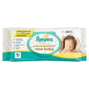 Pampers New Baby 60 Premium Protection Plastic Free Baby Wet Wipes