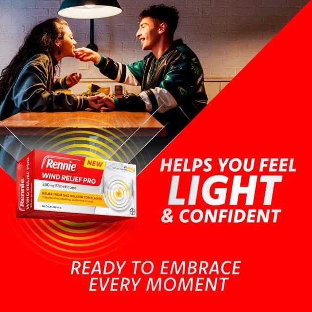 Rennie 20 x Wind Relief Pro 250mg Simeticone Soft Gel Capsules - gallery image 6