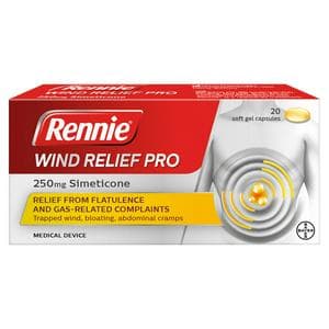 Rennie 20 x Wind Relief Pro 250mg Simeticone Soft Gel Capsules