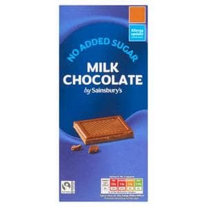 Sainsbury's 100g No Added Sugar Milk Chocolate Bar