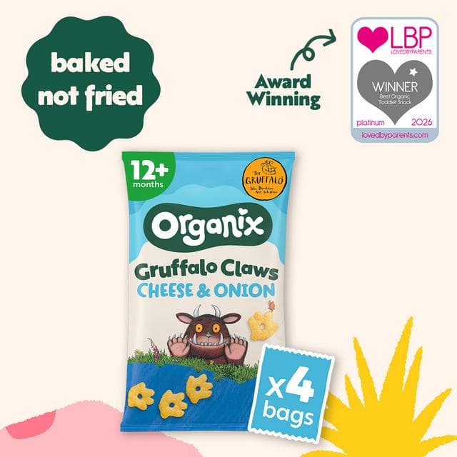Organix 4 x 15g 12+ Months Cheese & Onion Gruffalo Claws Toddler Snack Multipack - gallery image 3