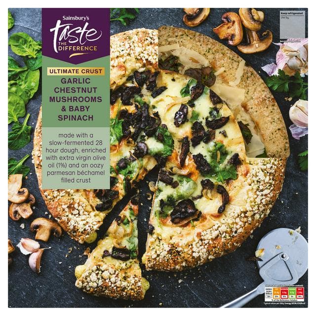Sainsbury's 639g Garlic Chestnut Mushrooms & Baby Spinach Pizza, Taste the Difference - gallery image 1