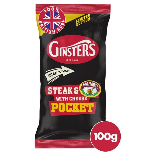 Ginsters 100g Steak & Marmite with Cheese Pocket, Limited Edition - gallery image 1