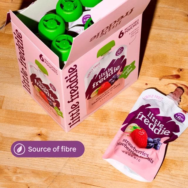 Little Freddie 6 x 100g +6 Months Organic Strawberries, Blueberries & Oats Smooth Pouches Box - gallery image 5