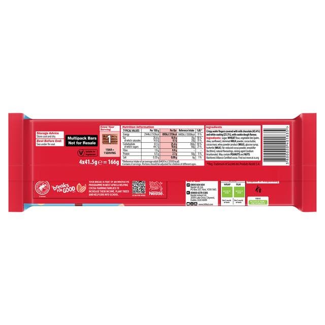 KitKat 4 x 166g 4 Finger Cookie Dough Flavour Multipack Chocolate Bar - gallery image 2