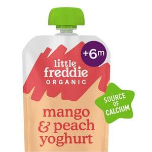 Little Freddie 100g Stage 1 +6 Months Organic Mango & Peach Yoghurt Smooth Pouch