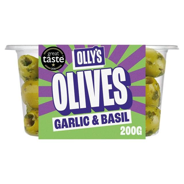 Olly's 200g Garlic & Basil Halkidiki Olives - gallery image 1