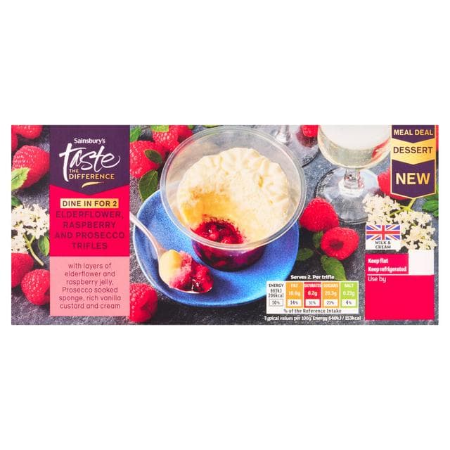 Sainsbury's 2 x 135g Elderflower, Raspberry & Prosecco Trifles, Taste the Difference - gallery image 1