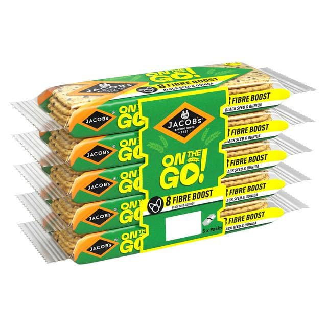 Jacob's On the Go 5 x 40g Fibre Boost Black Seed & Quinoa Crackers - gallery image 1