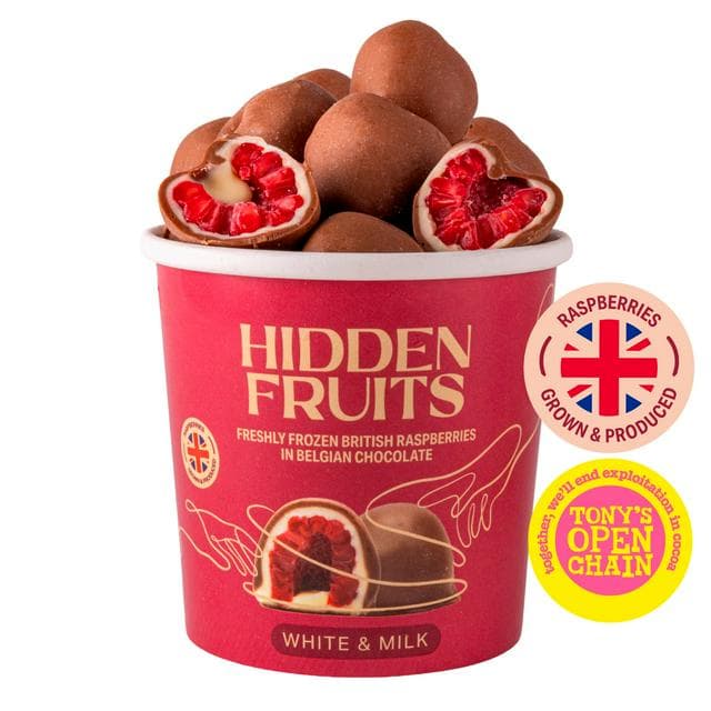 Hidden Fruits 150g Freshly Frozen British Raspberries in Belgian White & Milk Chocolate - gallery image 1