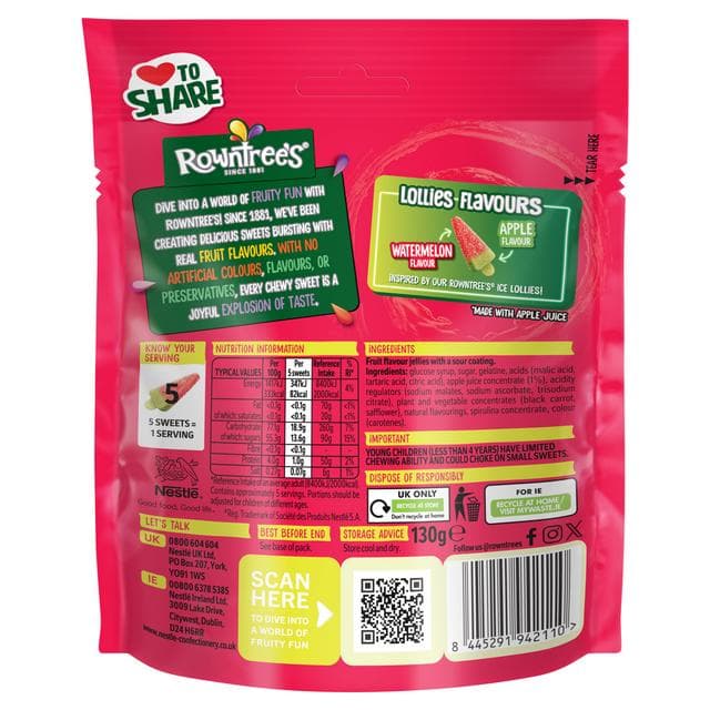 Rowntree's 130g Sour Watermelon Flavour Sweets Sharing Bag Lollies - gallery image 3