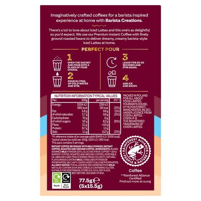 Costa Coffee Barista Creations 5 x 15.5g Iced Latte Coffee Sachets - gallery image 2