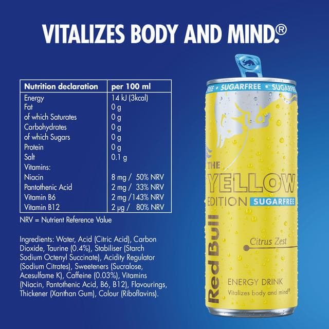 Red Bull 4 x 250ml Sugarfree Citrus Zest Energy Drink, Summer Edition - gallery image 3