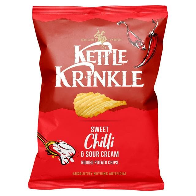 Kettle Krinkle 130g Sweet Chilli & Sour Cream Ridged Potato Chips - gallery image 1