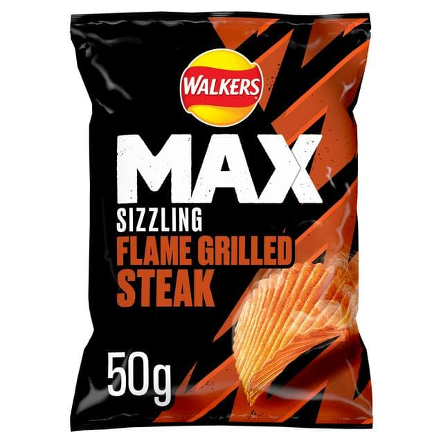 Walkers Max 50g  Sizzling Flame Grilled Steak Grab Bag Crisps - gallery image 1