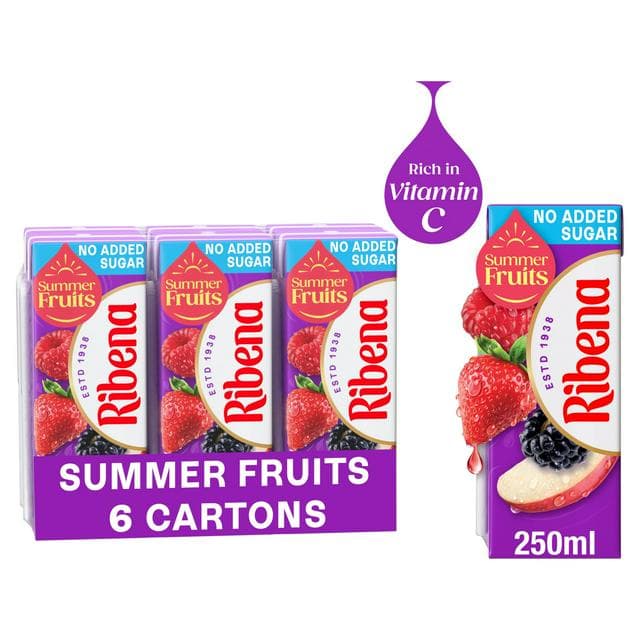 Ribena Summer Fruits 6 x 250ml No Added Sugar Juice Drink Carton - gallery image 1