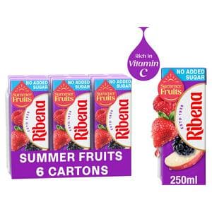 Ribena Summer Fruits 6 x 250ml No Added Sugar Juice Drink Carton