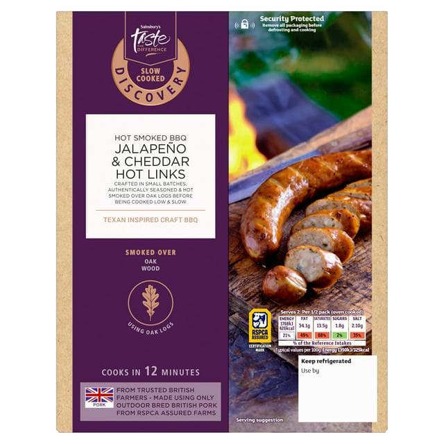 Sainsbury's Discovery 270g Hot Smoked BBQ Jalapeño & Cheddar Hot Links, Taste the Difference - gallery image 1
