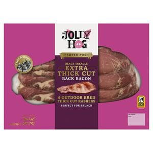 The Jolly Hog 4 x British Extra Thick Cut Black Treacle Back Bacon Rashers 200g