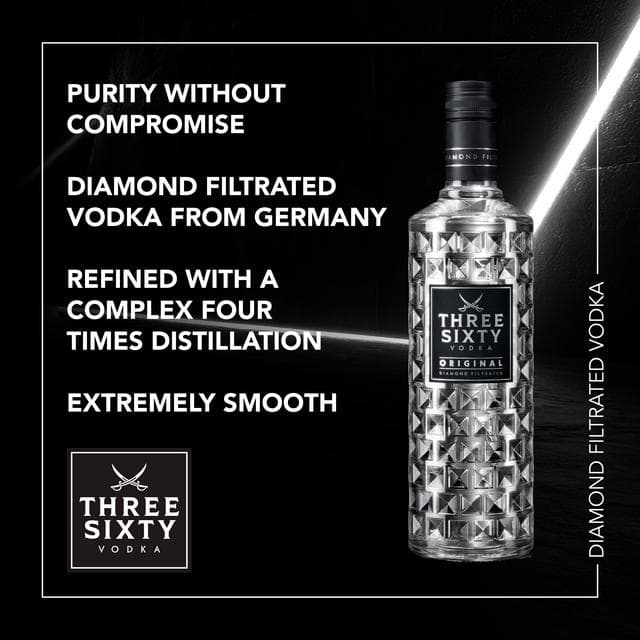 Three Sixty 70cl Original Premium Vodka Bottle - gallery image 2