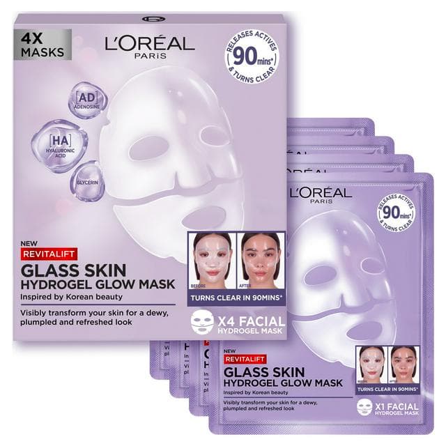 L'Oréal Paris 4 x Revitalift Glass Skin Hydrogel Korean Skincare Inspired Glow Mask - gallery image 1