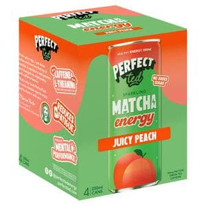 Perfect Ted 4 x 250ml Juicy Peach Sparkling Matcha Energy Drink