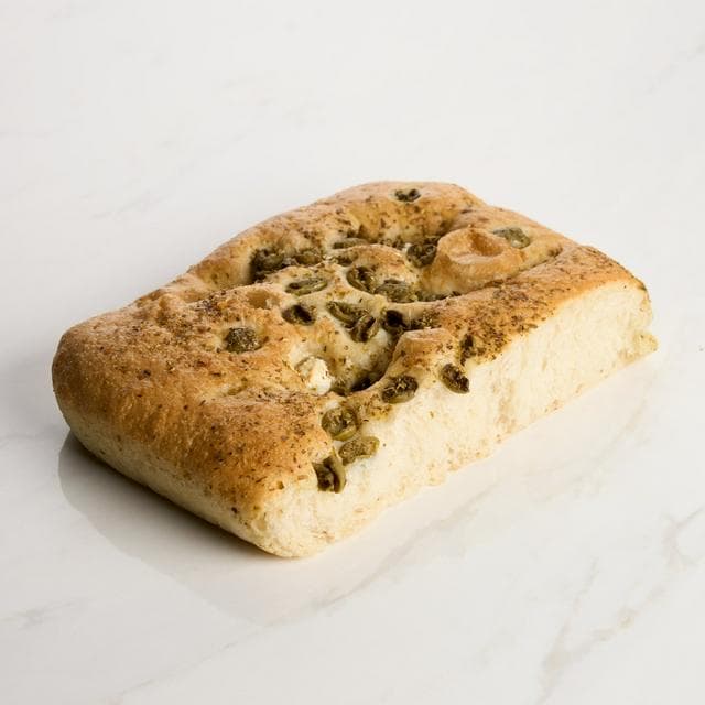 Sainsbury's 250g Green Olive, Feta & Oregano Focaccia Bread, Taste the Difference - gallery image 1
