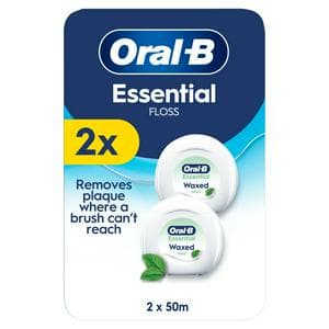 Oral-B Essential 2x50m Unflavoured Waxed Dental Floss
