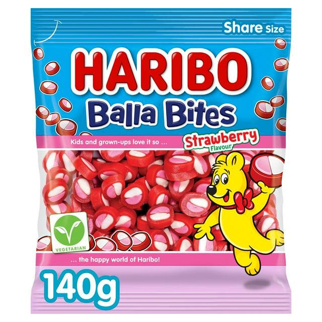 Haribo Balla Bites 140g Strawberry Flavour Sweets Sharing Bag Chewy - gallery image 1