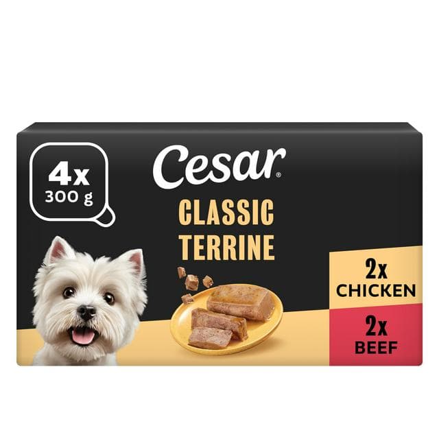 Cesar Classic Terrine 4 x 300g Beef & Chicken in Loaf Wet Dog Food Tray - gallery image 1